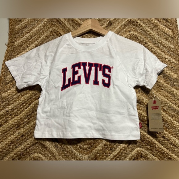 LEVIS Girls Cropped Boxy White Tee, Logo Design, Size 6, NWT - Picture 1 of 9